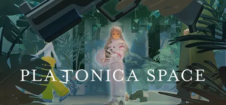 PLATONICA SPACE logo over a girl surrounded by floating furnishings and plants