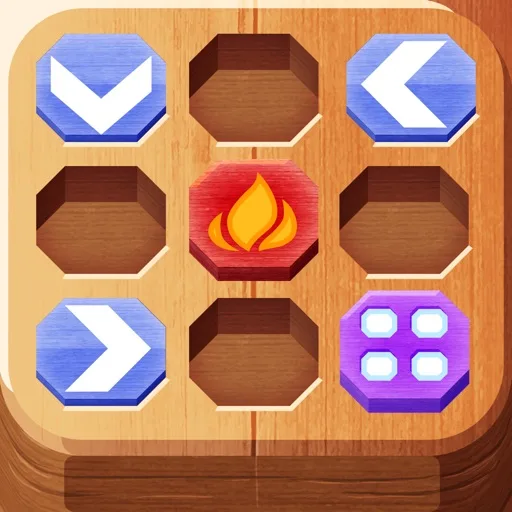 Official app icon for Puzzle Retreat, showing colored directional tiles around a flame.