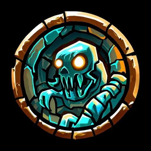 Official app icon for Quick Dungeon Crawler: RPG, showing a turquoise skull inside a circular emblem.