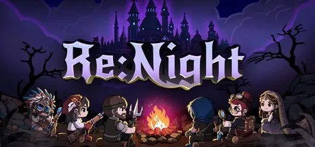 Re:Night artwork showing a party gathered around a campfire below a purple castle