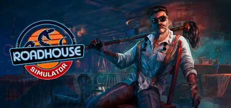 An illustrated man in sunglasses carrying a shovel beside the Roadhouse Simulator logo.