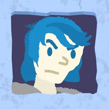 Official app icon for RogueSlide, showing a pale blue-haired face in a pixel-art frame.