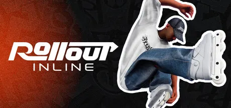An inline skater in the air beside the Rollout Inline logo.