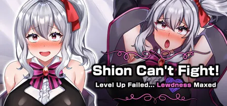 Two illustrated portraits of a silver-haired character beside the Shion Can’t Fight! logo.