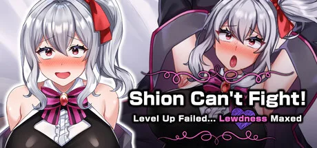 Two illustrated portraits of a silver-haired character beside the Shion Can’t Fight! logo.