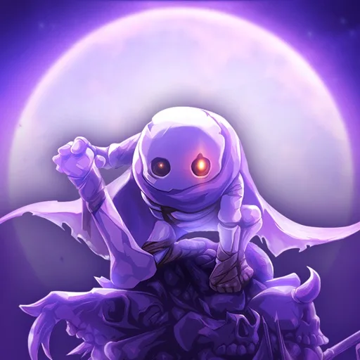 Official app icon for Skul: The Hero Slayer, showing a purple skeleton-like figure beneath a glowing sky.