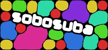 White sobosuba logo surrounded by colorful irregular blobs on black