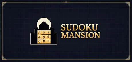Gold Sudoku Mansion logo and a small numbered-grid emblem on dark blue graph paper