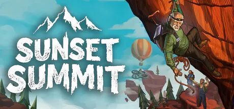 Illustrated elderly climbers ascend a rock face beside the Sunset Summit title.
