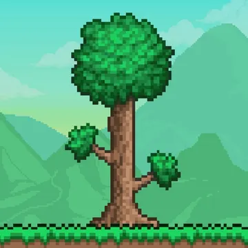 Official app icon for Terraria+, showing a pixel-art tree against blue sky.