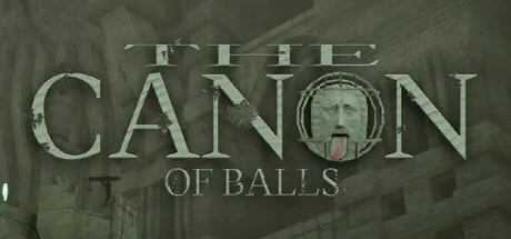 THE CANON OF BALLS title with a face protruding its tongue over stone architecture