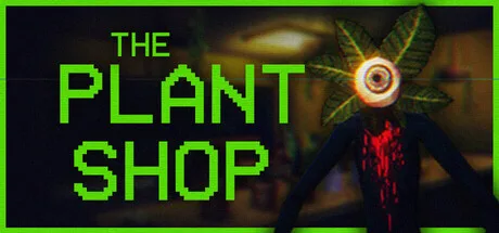 A humanoid plant with a single eye beside the green Plant Shop logo.