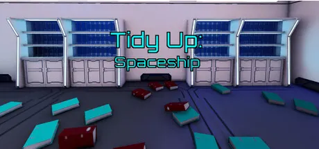 Tidy Up: Spaceship title above shelves and books scattered on the floor.