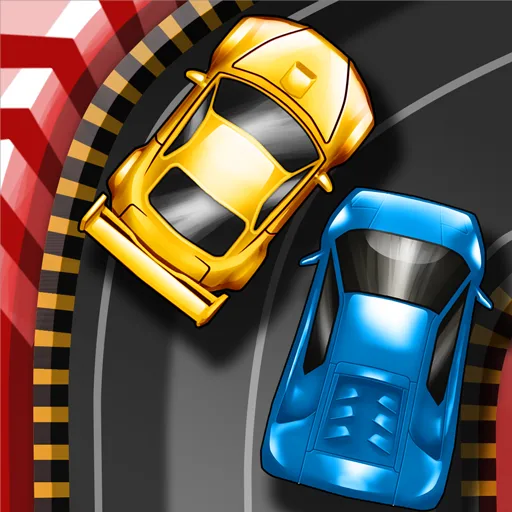 Official app icon for Tiny Racing, showing yellow and blue cars on a curved track.