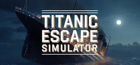 A tilted ocean liner at night appears behind the Titanic Escape Simulator logo.