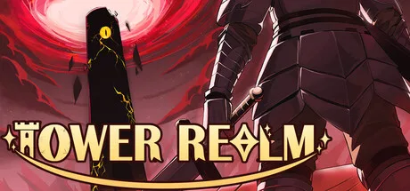 Tower Realm title against armored figures and a red sky