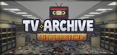 TV Archive: Tidy Up Together logo over shelves and scattered videotapes