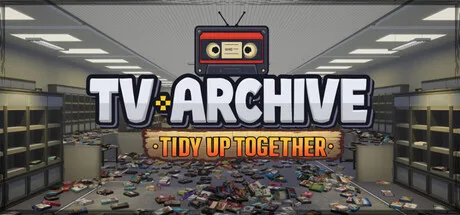 TV Archive: Tidy Up Together logo over shelves and scattered videotapes