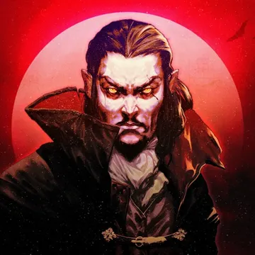 Official app icon for Vampire Survivors+, showing a dark-haired vampire with a red-lined cloak.