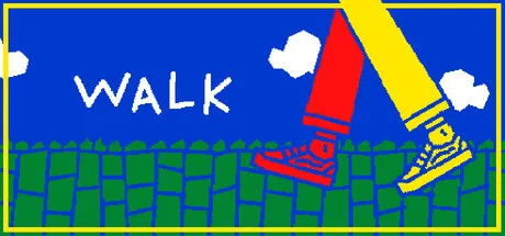 walk promotional illustration of two sneakers above a tiled path.