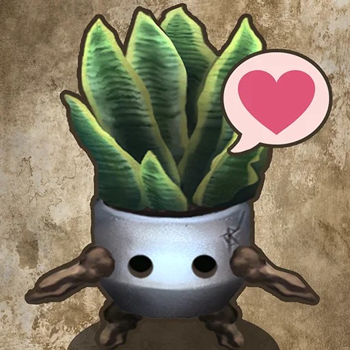 Official app icon for Witchy Workshop : Cozy Idle, showing a small potted plant with eyes and a heart.